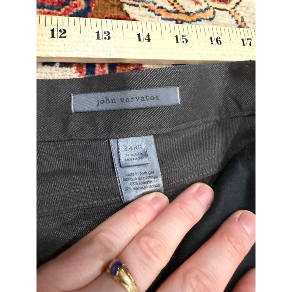 John Varvatos Brown Linen Blend Flat Front Pants Mens 34R Made in Portugal